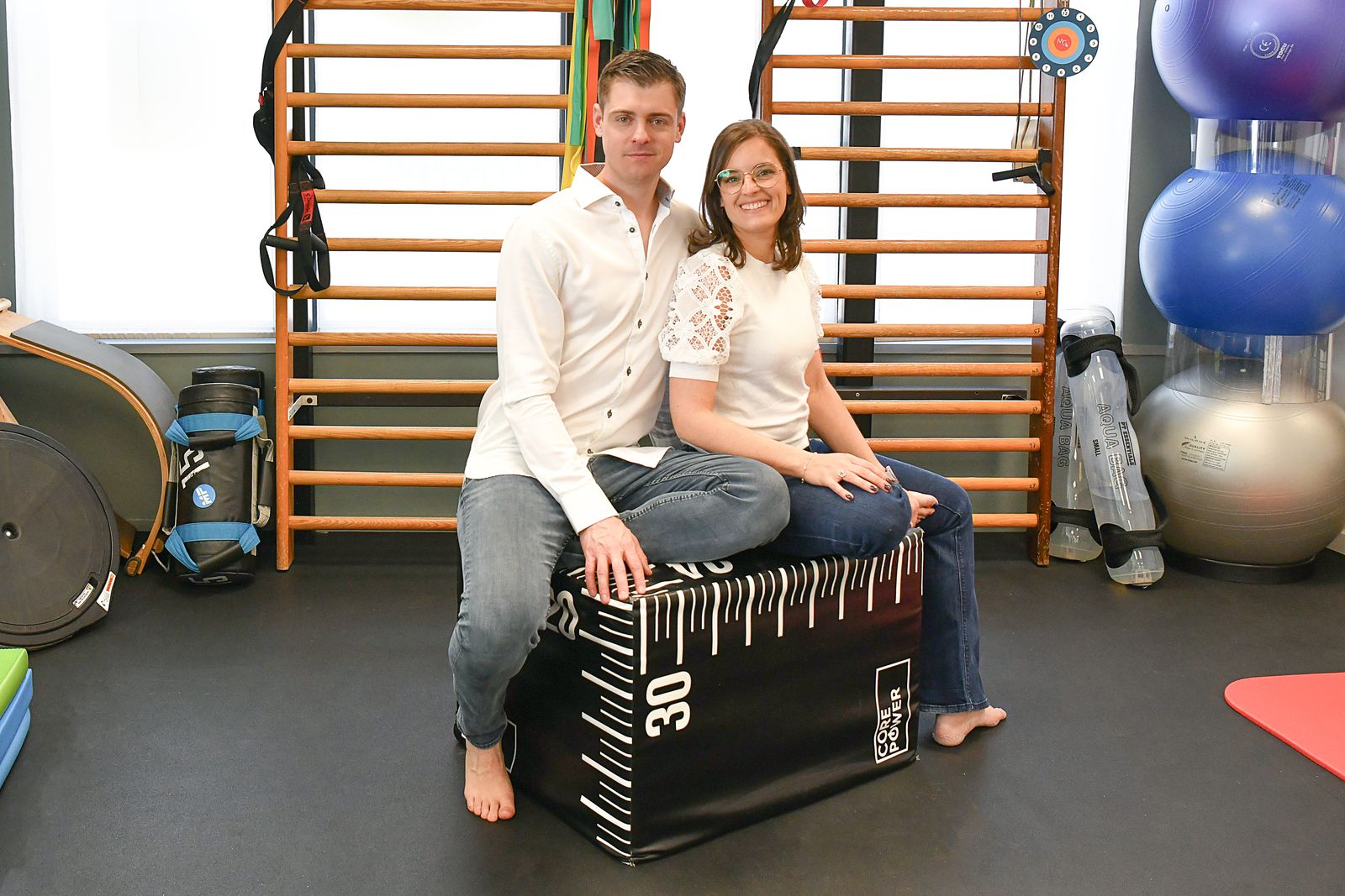Laetitia Geeroms et Nicolas Moyson dans la salle d’exercices